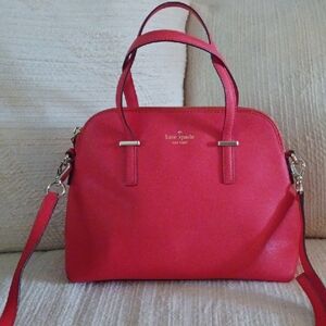 kate spade Red Leather Top-Handle Dome Satchel with Strap